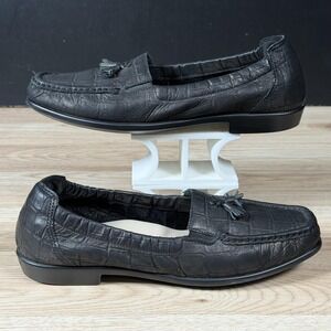 SAS Shoes Womens Size 8 N Black Hope Leather Tassel Loafers‎ Croc Print USA Made